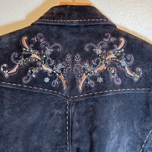 Coldwater Creek Dark Brown Leather Jacket with Embroidery - Picture 14 of 16